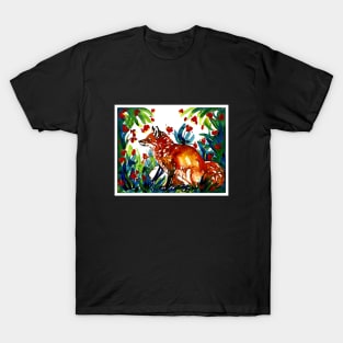 flower fox Art painting T-Shirt